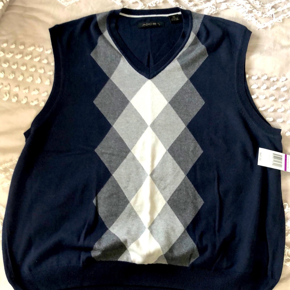 Men’s V-neck blue and grey cotton vest. Brand new with tags